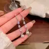Brincos Pendentes de Pérola com Franja Super Brilhantes para Mulheres, Design de Nicho, Luxo Leve, Brincos Versáteis, Brincos Simples e Modernos