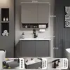 Gabinetes de baño de aluminio tipo panal SPC color blanco crema con esquinas redondeadas combinación de gabinete para lavabo de cerámica lavabo