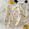 Pijama de Dibujos Animados para Mujer Verano Algodón Nube Manga Corta Pantalones Cortos Niñas Cuello en V Ropa de Casa Portátil para Verano Traje Holgado