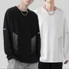 Camiseta de manga larga para hombre para primavera y otoño, disponible en blanco puro y negro, con cuello redondo, adecuada como capa base o camiseta interior, y un diseño fino y ligero para usar en otoño