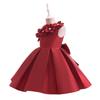 Vestido Europeu e Americano Infantil da Amazon, Vestido Princesa Florido de Cetim Fofo de Ombro Caído para Crianças Maiores, Vestido de Performance de Piano Infantil