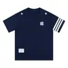 Camiseta de Manga Corta con Bordado de Letras Rayadas Estilo Retro Americano para Hombres y Mujeres, Nuevo Estilo de Verano, Algodón Puro, Corte Holgado, Top para Parejas