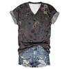 2024 cross-border Amazon nova moda 3D impressão digital moda feminina V-neck T-shirt atacado