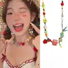 Verão Nova Menina Linda~Colar de Maçã Verde Nicho Alto Padrão Elegante Doce Popular Corrente de Clavícula Dopamina