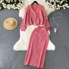 Estilo Francés Lujo Ligero Perezoso Gama Alta Tejido de Punto Moda Traje para Mujer Otoño e Invierno Holgado Top de Manga Larga Falda de Cintura Alta