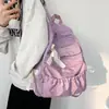 Mochila escolar estilo japonês com tema de anime, com laços fofos de cores contrastantes e pregas, mochila estudantil macia personalizada para meninas e mulheres