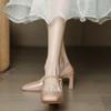 Sapatos Mary Jane Prata Branco Camada Única Femininos Novo Verão Sapatos de Couro Pequenos Salto Médio Salto Grosso Salto Alto Estilo Francês Vestido de Balé