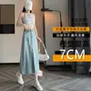 Falda de Mezclilla Lyocell Tencel Color Claro para Mujer Verano Delgada Seda de Hielo Cintura Alta Dobladillo Línea A Abertura en Cadera