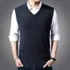Chaleco de Punto para Hombre de Primavera y Otoño Chaleco de Punto de Color Sólido Ropa de Negocios Camisa de Punto para Oficina Chaleco de Lana