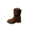 Botines cortos para mujer, tacón grueso, a media pantorrilla, botas de tacón de bloque, nueva colección de verano 2026 para mujer, otoño, estilo Maillard, botas de vaquero occidentales, botas Martin