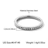 Exquisito Anillo de Acero de Titanio con Fila de Pedrería Ultra Fina de 2 mm Joyería Impermeable de Acero Inoxidable Joyería Normcore