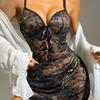 Encanto de Medianoche Comercio Exterior Nueva Lencería Sexy Tirantes Espalda Descubierta Encaje Camisón minifalda Transparente Tentación 2623