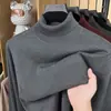 Novo Suéter Masculino de Manga Longa com Gola Alta em Seda de Amora + Lã Merino Outono/Inverno Jovem Malha Pulôver Camada Base Roupa Masculina