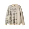 Suéter Tie-Dye Irregular Rasgado da Moda para Homens e Mulheres, Nova Malha Pulôver com Design Solto e Jaqueta de Pelúcia de Veado