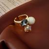 Anillo abierto de perla con lazo de circón de lujo ligero, exquisito brazalete elegante de moda para dedo índice de alto sentido, venta al por mayor de fábrica