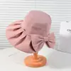 Chapéu de Pescador Feminino Novo Estilo Primavera e Verão Feito de Material de Gaze, Fresco e Respirável, com Laço, Proteção Solar, Chapéu de Sol de Aba Larga