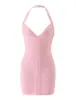Vestido bandage de cuello halter y escote en V estilo ins europeo y americano, vestido bodycon de punto elástico ajustado, vestido corto de comercio exterior transfronterizo