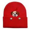 Nuevo Estilo Gorro de Punto Bordado con Cabeza y Pata de Perro para Mujer, Gorro Cálido de Otoño e Invierno, Gorro de Punto Pullover Negro de Marca de Moda para Hombre