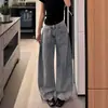 Jeans de mujer estilo retro americano con bordado de letras curvas, nuevos pantalones casuales de otoño de corte holgado, de pierna ancha, modernos