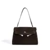 Bolsa Kelly de Couro Genuíno, Nova Pasta de Camurça com Design de Nicho para Mulheres, Bolsa de Ombro Simples Versátil Fashion Retrô para Senhoras