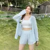 Bikini de Tres Piezas con Protección Solar Tallas Grandes para Mujeres Curvilíneas 100 kg Vacaciones en la Playa Traje de Baño Rayado Tallas Grandes para Mujeres