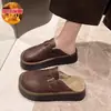 Zapatos de algodón tipo Birkenstock de suela gruesa y peludos para mujer, diseñados para uso en exteriores, colección otoño/invierno 06, estilo fácil de poner, cálidos y cómodos para uso en interiores, diseño de media zapatilla