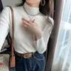 Suéter básico versátil para mujer, nuevo estilo otoño/invierno, capa interior chic, efecto adelgazante, cuello semi-alto, top de punto de manga larga a la moda