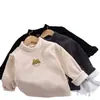 Camiseta base infantil outono e inverno nova veludo moda versátil top meninos e meninas moletom espesso manga longa roupa infantil