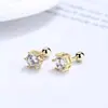 Aretes de tachuela con tapa de rosca de circón de cuatro garras para mujer, plata de ley 925, simples, estilo Ins, compactos, aretes de tachuela coclear, aretes de un solo diamante