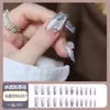 24 Piezas de Uñas Postizas Listas para Usar, Pegatinas para Uñas Camelia Gris Transparente Hielo de Longitud Media, Uñas Postizas Falsas Degradado de Diamante Triturado Estilo Francés