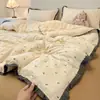 Juego de Cuatro Piezas de Algodón Lavado Doble Capa de Gasa Clase A: Funda de edredón, Sábana, Sábana ajustable, Juego de cama de tres piezas Modelo 2026 para dormitorio
