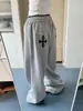 Calça de moletom drapeada estilo americano, falsa de duas peças, cintura dupla, para mulheres, nova primavera-verão 2026, solta, casual, perna larga, perna reta, calça casual