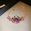 Pulsera de reloj floral de estilo francés de lujo ligero con incrustaciones de diamantes, pulsera versátil personalizada de alta gama de nicho, joyería vintage para mujer con temperamento