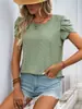 Tiktok2026 Nuevo Top Simple de Corte Ajustado Estilo Europeo y Americano Camisa Jacquard de Color Sólido con Mangas de Pétalo Plisadas Transfronteriza para Mujer Verano