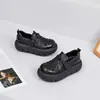 YsshadiR Mocasines de Piel Genuina para Mujer Suela Gruesa que Aumenta la Altura Estilo Británico Retro Zapatos Pequeños de Piel Punta Redonda Velcro Zapatos Individuales