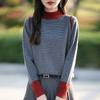 Suéter europeo de punto de contraste de color con cuello semi alto y manga larga, top de otoño e invierno, ajustado, para llevar debajo