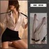 Conjunto de Lencería Erótica Tallas Grandes, Medias Apasionadas, Uniforme de Secretaria, Sexy y Atractivo, Medias Negras sin Quitar, Estilo Puro Deseo para Mujeres
