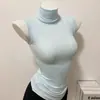 [Fabricante Original] Delgado de Cintura Sin Mangas Moderno Ajuste Delgado Color Sólido Cuello Alto Elegante Capa Base Superior Camiseta