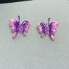 Pendientes de mariposa con aceite y diamantes estilo retro francés para mujer, ligeros, de lujo, de alta gama, elegantes y de uso diario.