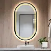 Espelho de banheiro inteligente com luzes LED, tela sensível ao toque, antiembaçante, iluminado, montado na parede, formato oval, espelho de banheiro para maquiagem, transfronteiriço