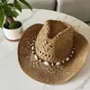 Chapéu de Palha com Conchas Estilo Boêmio Chapéu de Sol Vazado Estilo Étnico de Praia de Verão Chapéu Protetor Solar Chapéu de Cowboy Ocidental