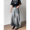 Silueta High Street Americana Jeans con Salpicaduras de Tinta Sucias para Hombre Holgados de Marca de Moda Retro Lavados Sueltos Casual Pantalones de Pierna Ancha