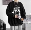 Estação de primavera e outono, moletom com gola redonda e forro de fleece, unissex, com estampa, ombros caídos, corte solto, tamanhos grandes, jaqueta da moda para casal