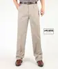Pantalones de papá Primavera y Otoño para Hombre de Algodón Sueltos Rectos Cintura Alta Tiro Medio Pliegues Dobles Casuales Tallas Grandes para Hombre