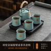 Juego de té de kung fu Ruyao beige, apto para uso doméstico al aire libre, tetera de cerámica, taza de té, una tetera, cuatro tazas, bandeja de té.