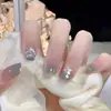 Arte de Unha Impressa em Gradiente Azul, Conjunto de 24 Adesivos de Unha Prontos, Estilo Puro e Simples, Unhas Usáveis Que Realçam a Pele