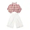 Conjunto Xadrez com Gola Halter para Meninas Roupa de Verão 2026 Novo Estilo Moda Coreana Conjunto de Duas Peças para Crianças Pequenas