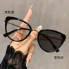 Gafas Planas Fotocromáticas Metal Retro Ojo de Gato Planas Moda Gama Alta Anti-Luz Azul Gafas que Cambian de Color