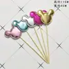 5 banderines de decoración para pastel con forma de estrella y corazón de PU brillante color mixto con polvo dorado y plateado modelo de cinco estrellas en forma de corazón inserción de tarjeta para pastel