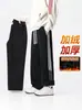 Pantalones deportivos gruesos de punto para hombre con forro polar para otoño e invierno, pierna recta, corte holgado, estilo americano, modernos, casuales y adecuados para adolescentes, hechos de algodón